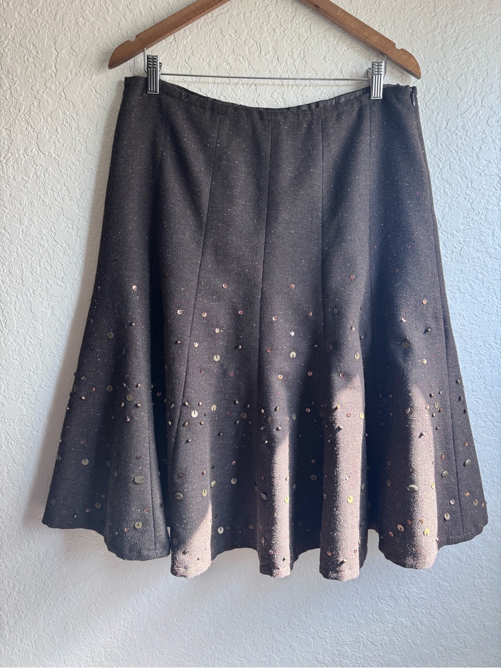 Coldwater Creek Chocolate Brown Circle Skater Skirt with Sequins